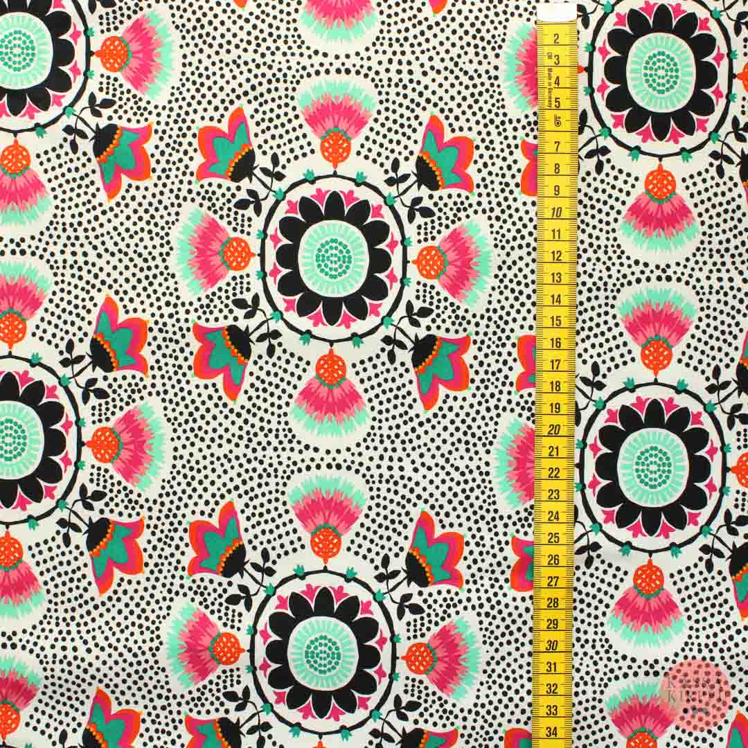 Värikäs valkopohjainen kukka Trikoo - Pala