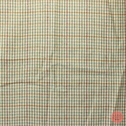 Ruskeaa ja vaaleansinistä raita-ruudullinen Villasekoitekangas - Pala