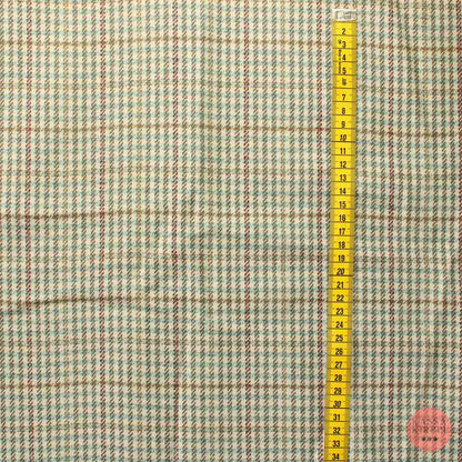 Ruskeaa ja vaaleansinistä raita-ruudullinen Villasekoitekangas - Pala