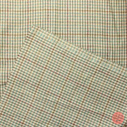 Ruskeaa ja vaaleansinistä raita-ruudullinen Villasekoitekangas - Pala