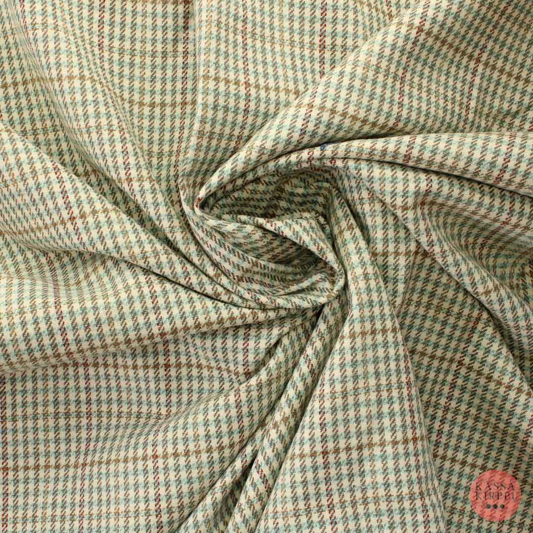 Ruskeaa ja vaaleansinistä raita-ruudullinen Villasekoitekangas - Pala