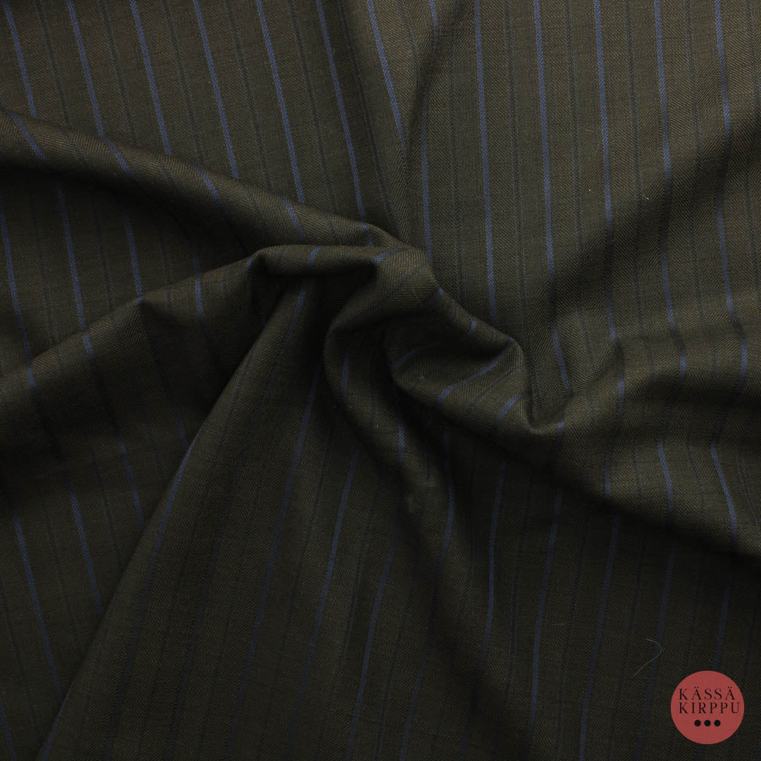 Ruskea-sininen pystyraitainen Villasekoitekangas - Pala