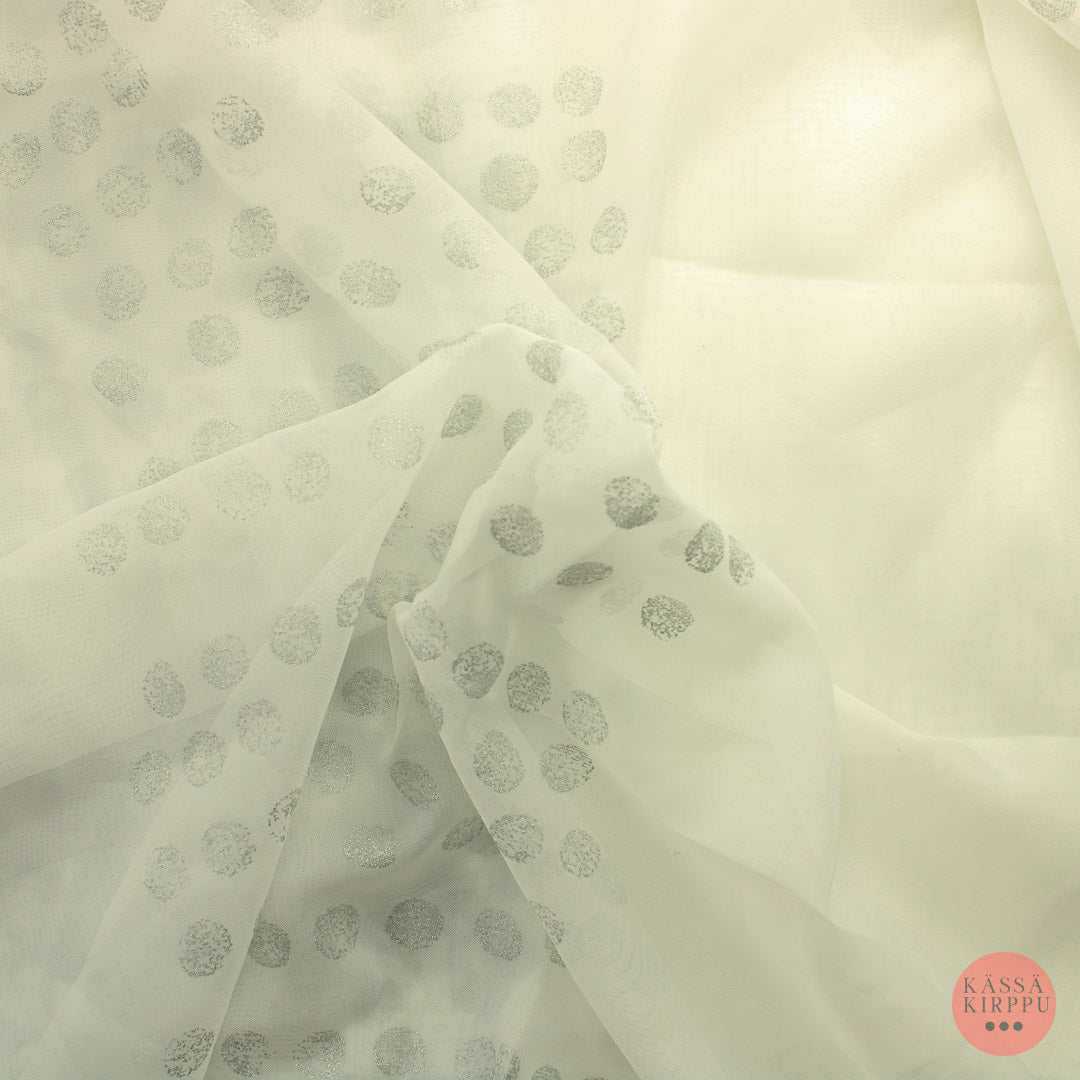 Valkoinen hopeapilkkuinen Valoverhokangas - Pala