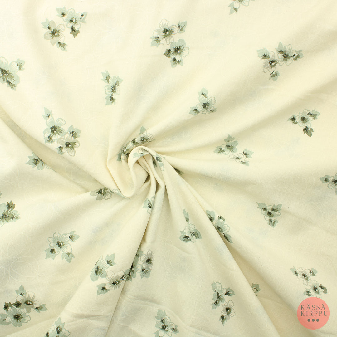 Thin cotton with gray flowers on an off-white background - Piece