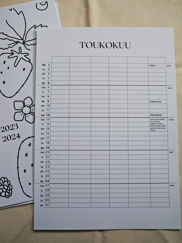 Thimble and Flower - Embroidery coloring calendar 2023-2024 (downloadable)