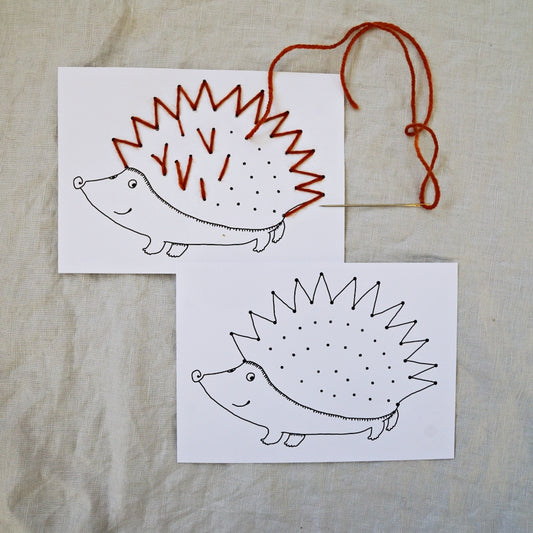 Thimble and Flower - Embroidery Card Hedgehog