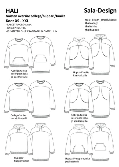 Hali - Women's oversize sweatshirt/hoodie/tunic - Paper pattern