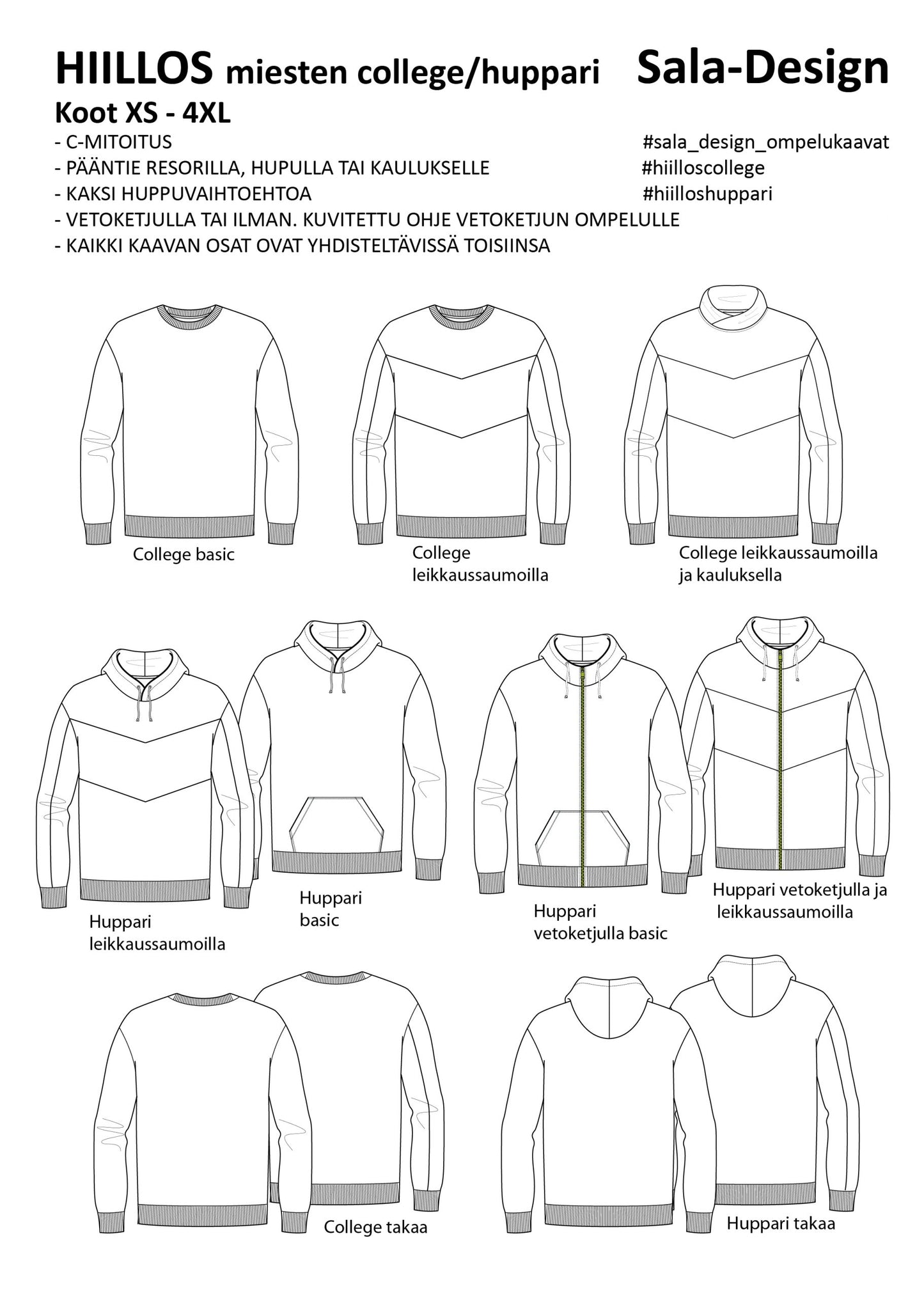 Hiillos - Men's sweatshirt/hoodie - Paper pattern