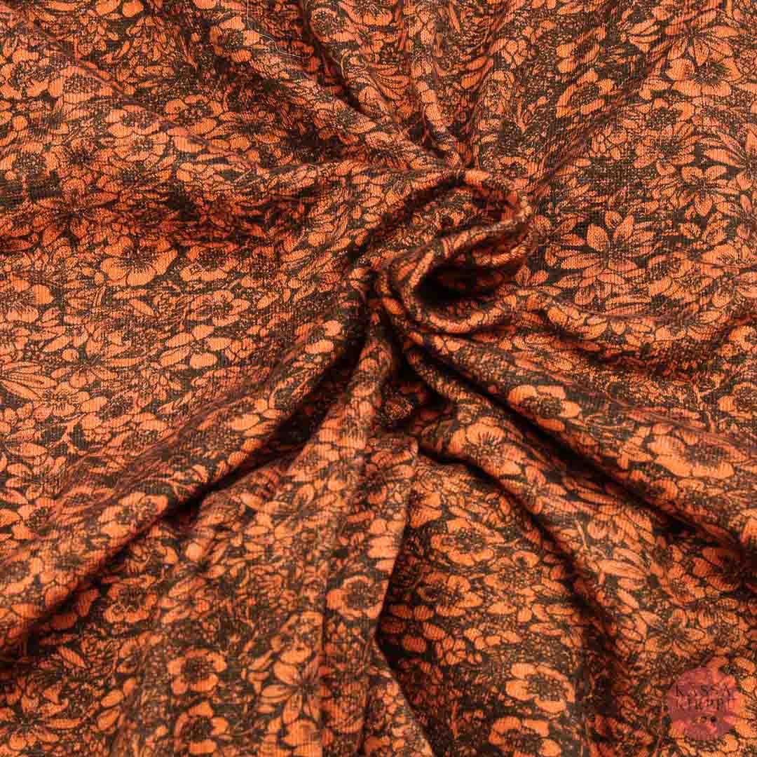 Oranssi-tummanharmaa Kukat Ohut Puuvillaneulos - Palapaketti